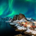 aurora borealis over hamnoy in norway